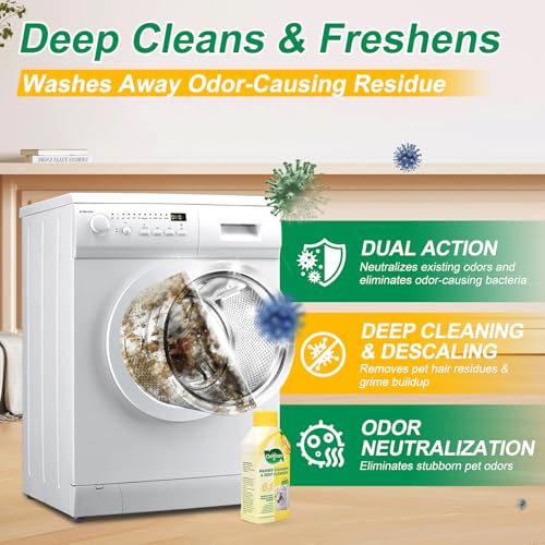 Image of Washing Machine Cleaner Liquid, Powers Away Odor Causing Residue and Grime Deep Inside Pump, Valve and Hoses, 6 in 1 HE Washer Descaler (1 Pack)