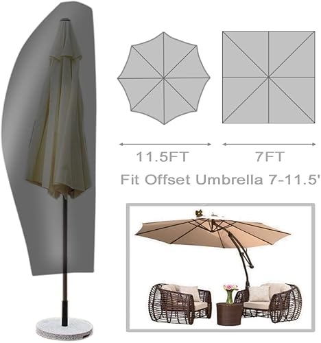 Miniatura 10 de Junkogo Fundas impermeables para sombrilla de patio para sombrillas de exterior, se ajustan a paraguas de 9 a 12 pies con bolsa de almacenamiento y