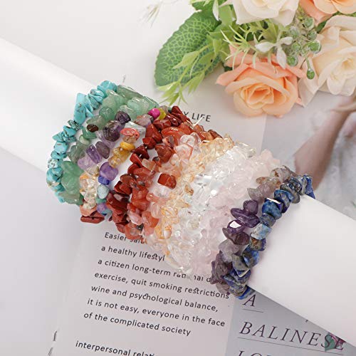 LOYALLOOK 8-12Pcs Natural Gemstone Chakra Crystal Healing Chip Gemstone Stretch Bracelets Tumble Polished Align Chakras/Conquer Fear/Increase Communication Reiki - Image 4