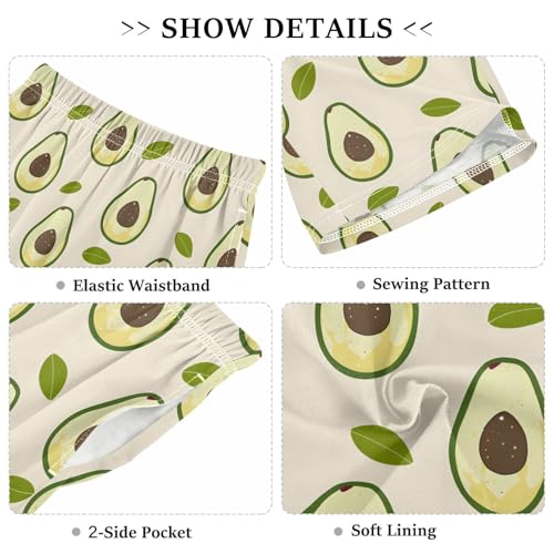 ALAZA Avocado Leaves Pajama Shorts Elastic Waist Casual Sleep Shorts with Pockets Size 6-143