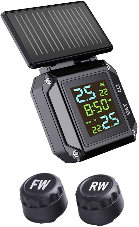 LCD Motorcycle TPMS Motorbike Wireless Tire Pressure Monitoring System Tyre Temperature Alarm System Solar Charging Waterproof