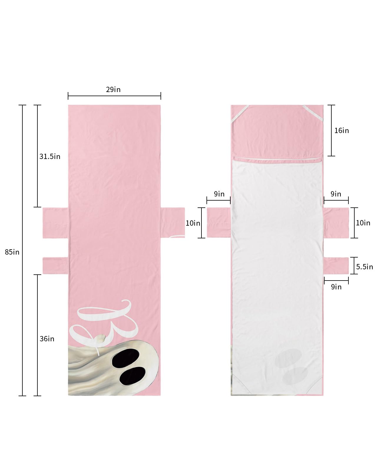 Pink Halloween Ghost Beach Lounge Chair Towel Cover, Soft Chaise Lounge Towel with Side Pockets Patio Pool Chairs Cover for Beach/Pool Sunbathing 29x85 Watercolor White Ghost Pink