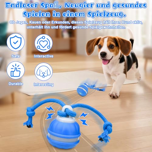 Interaktives Hundespielzeug, Interaktiver Spielball für Hunde, Interaktiver Spielball, Hundeball Elektrisch Ball mit Schwanz 3 Kauschnüren,Intelligente Hundespielzeug Ball für Kleine Hunde Welpen