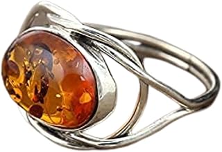 Amber Ring, Sterling Silver Amber Ring For Women, Oval Shape Ring, Statement Ring, Baltic Amber Ring, Gift For Wife, Promise Ring, Healing Crystal, Romantic Stone Gift