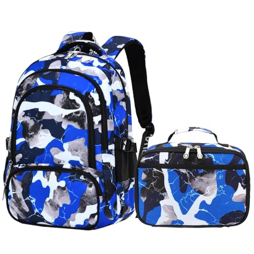 Image of Ladyzone Camo School Backpack Lunch Box Set Lightweight Schoolbag Travel Camp Outdoor Daypack