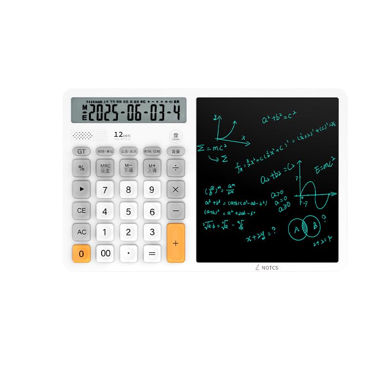 Calculatrice multifonction avec bloc-notes LCD effaçable blanc 12 chiffres