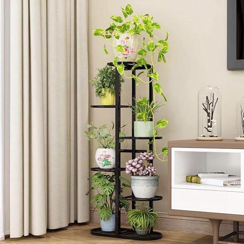 Image of A Chic and Exquisite Metal Six-Tier Seven-Tier Potted Plant Stand Display of Several Flower Pot Holders for Indoor and Outdoor Use (Black)