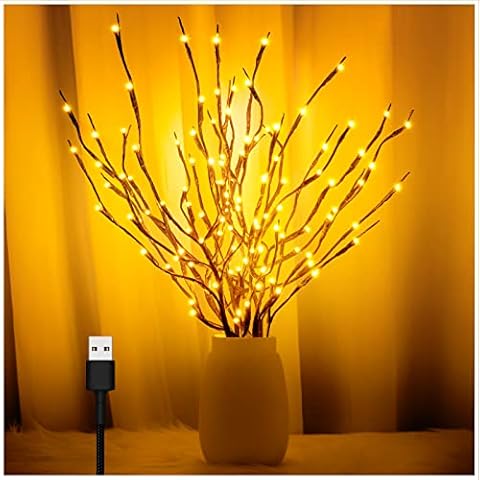 3PK 60" Led Branch Lights, Twig Lights, Lighted Branch for Vase, Willow Branches with USB Plug, Artificial Tree DIY Decorative Lights for Halloween Thanksgiving Day and Christmas,Warm White Cover