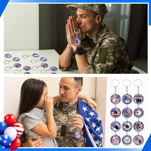 Image of Sureio 120 Pcs Thank You for Your Service Veterans Gifts Bulk, Patriotic USA Military Retirement Appreciation Keychain Favors (Classic)