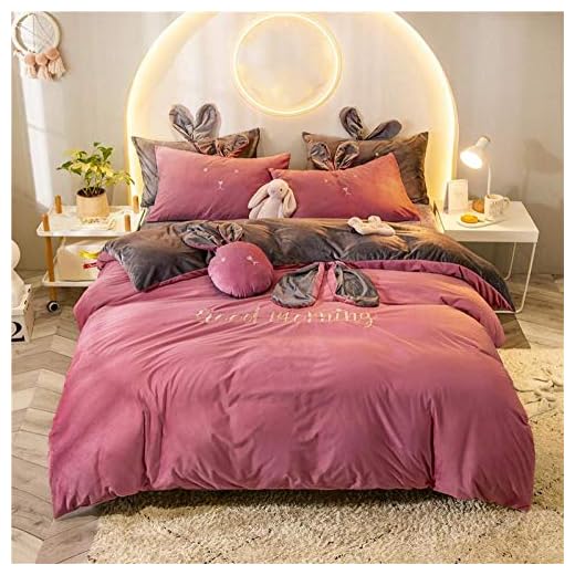 TTMH® Rosa grön blå gul tjej sängkläder set stor örat kanin broderi varm fleece set säng enkel/linne kudde set-7_King storlek 4st