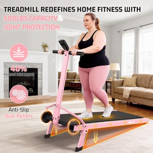 Image of Walking Pad Treadmill with Incline 20%, Manual Foldable Walking Pad with Handle Bar, 500lbs Capacity, Non-Slip Surface, Fixed Incline, Digital Monitor, Compact Build for Home /Gym /Indoor /Outside