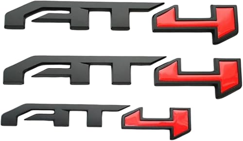 Emblemas de insignia AT4 de 3 piezas en negro brillante y rojo para GMC Yukon, Sierra y Canyon 2021-2023, apto para puertas y portón trasero,