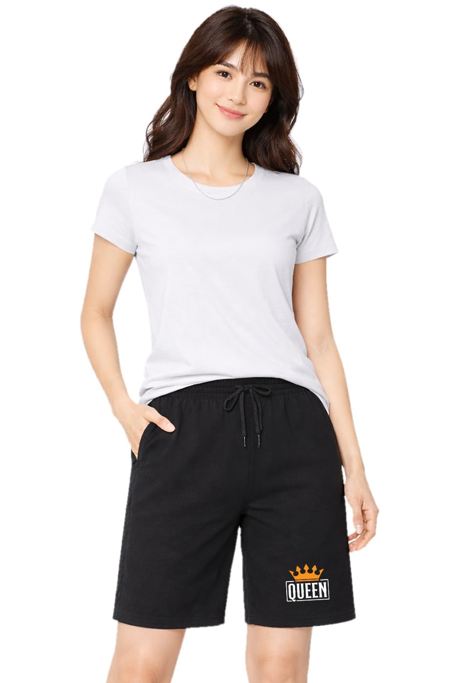 One Side Pocket Queen Printed Knee Length Womens Casual Short-image-22