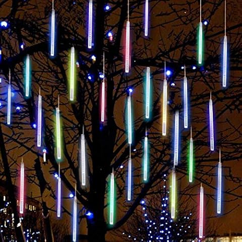 WISEFIN Meteor Shower Rain Lights 50CM 10 Spiral Tubes 288LEDs Cascading Rain Lights for Wedding Christmas Garden Tree Home Décor(Coloful) Cover
