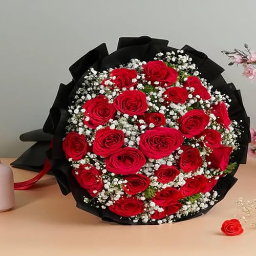 EG2i Eternal Bloom – Round Bunch of 12 Red Roses with Green Fillers, Perfect for Birthday, Anniversary, Love, Valentine’s Day, Gifts for Girlfriend & Boyfriend, Same-Day Delivery 3 51DpumIbmSL