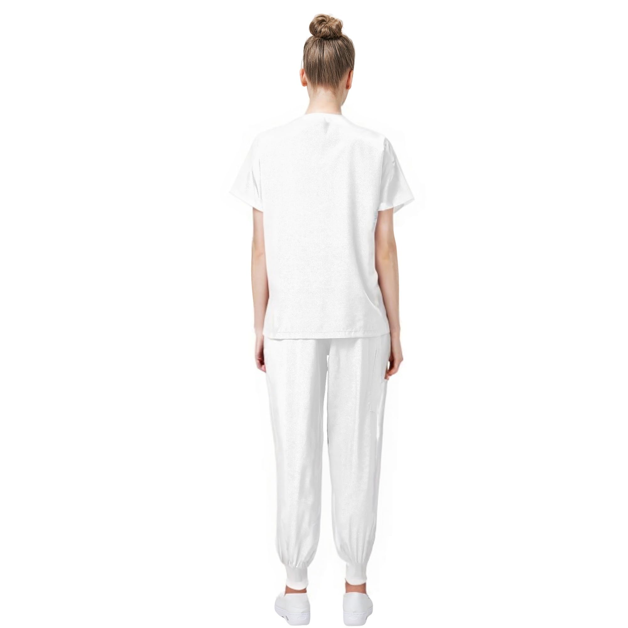 Médico Mono Cuello en V Top Corto con 3 Bolsillos Pantalones Slim Secado Rápido y Tamaños Unisex DK05