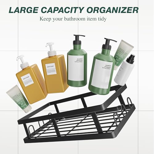 Image of Youvip Shower Caddy Adhesive,No Drill Bathroom Organizer with Soap Holder,Large Capacity Rustproof Shelves for Inside Shower,Bathroom Organizers and Storage,Black