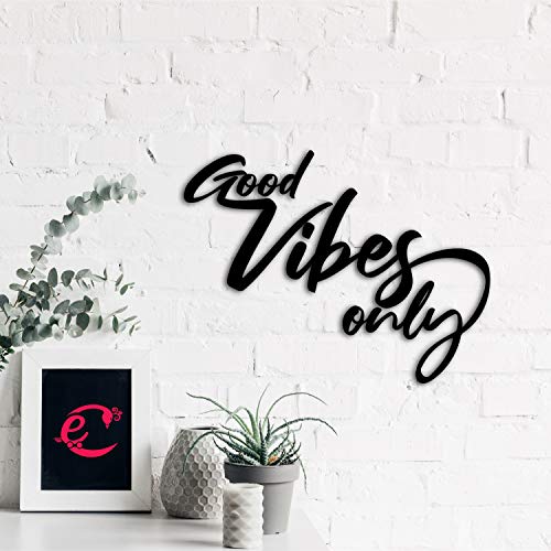 eCraftIndia Good Vibes Only Black Engineered Wood Wall Art Cutout, Ready to Hang Home Decor