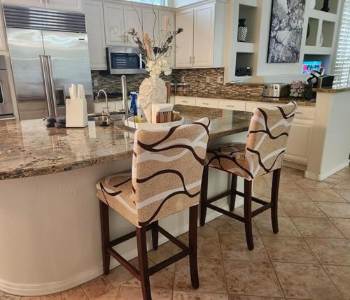 Image of SearchI Bar Stool Covers Set of 4, Stretch Washable Barstool Seat Covers, Counter Height Chair Covers for Kitchen Dining Room Cafe (Beige)