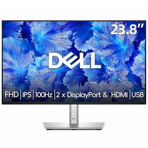 Image of Dell P24 inch Monitor, LED FHD - 100Hz Refresh Rate 1500:1 Contrast Ratio, AMD FreeSync - VESA, IPS, Height /Tilt /Pivot /Swivel Adjustability, 2 x DisplayPort & HDMI, USB, Black, Silver