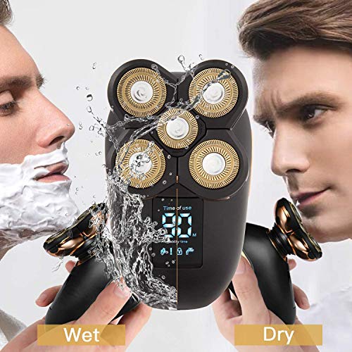 Roziahome Electric Razor for Men 5 in 1 Bald Head Shaver Hair Clippers Wet and Dry Electric Shaver for Men Head and Face Grooming Kit Cordless Rechargeable LCD Display