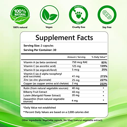 My Smart Script Eye Supplement - Vitamins With Lutein, Zeaxanthin, Bilberry And Minerals. Ared2 Diet Vegetarian Formula For Dry, Strained And Aging Eyes- 60 Easy Swallow Capsules #TOP1
