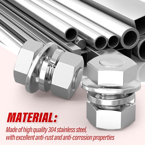 Image of 10PCS 1 /2-13 x 3 /4 inch 304 Stainless Steel External Hex Bolt, Fully Threaded Bolt with Nut Flat & Lock Washers and Spanner