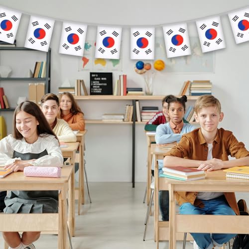 Image of South Korea Flags Korean String Flag Banners for Patriotic Events Independence Day Sports Bars Inside Outside Decorations 33 Feet 30 Flags
