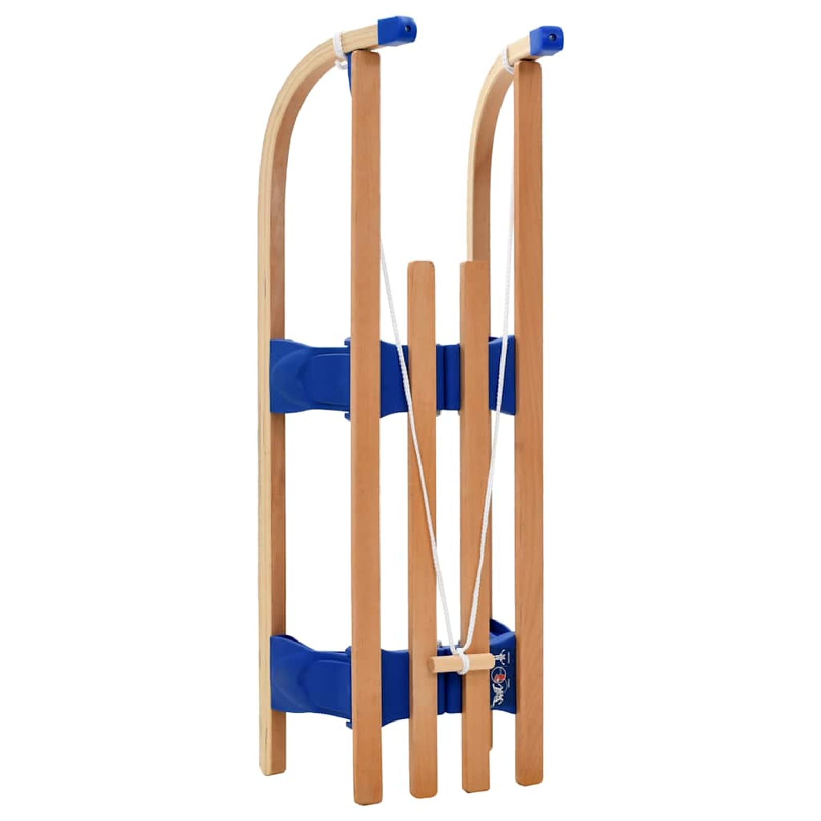 Faltbarer Holzschlitten mit Metallläufern - Beige und Blau - 110 cm Sitzlänge - Für sichere Winterabenteuer Schlitten 91457