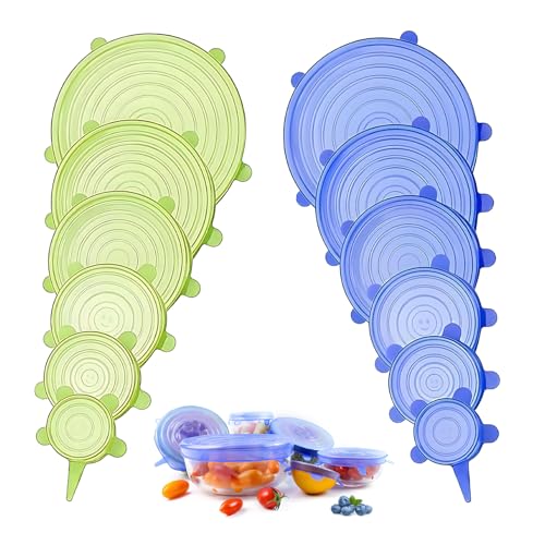 HSYTEK 12 Stück Silikondeckel Dehnbar, Wiederverwendbar Silikon Deckel Universal Dehnbar, 6 verschiedene Größen Silikon Deckel, Joghurt Deckel, Deckel für Joghurtbecher, für Schüsseln, Becher, Dosen