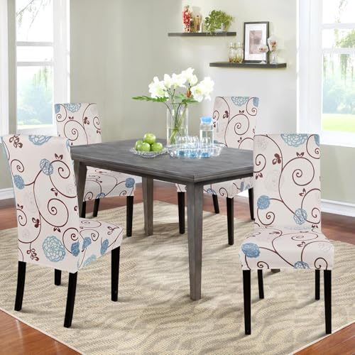 Image of SearchI Dining Room Chair Covers Set of 2, Stretch Printed Parsons Chair Slipcovers Super Fit Spandex Removable Washable Kitchen Chair Protector Cover for Dining Room, Hotel, Ceremony (Ball Flower)