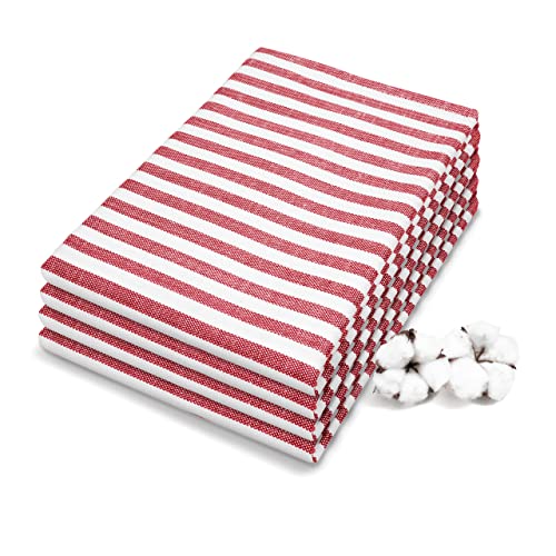 Bellphany 4er Set Premium Geschirrtücher - Küchentücher aus 100% Baumwolle, Oeko-TEX® zertifizierte Geschirrhandtücher, 50x70cm, rot gestreift