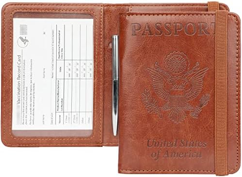 GDTK Leather Passport Holder Cover Case RFID Blocking Travel Wallet (Brown)