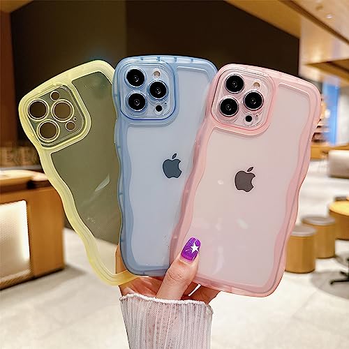Image of Compatible with iPhone 14 Pro Case 6.1 inch 2022, Cute Kawaii Curly Wave Frame Shape Soft Silicone Shockproof Protective Phone Cover for Women Girls, Clear /Yellow