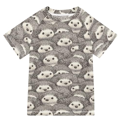 Kids Bathing Suit Short Sleeve Girls Rashguard 9T Cartoon Hedgehog Gray