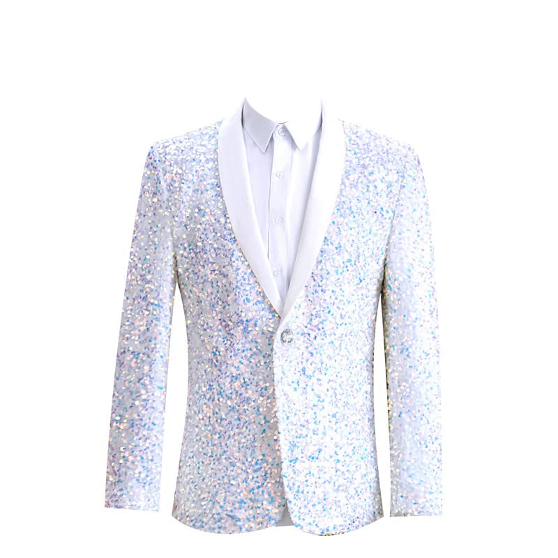 Men's Sequin Suit Jacket 1 Button Shiny Slim Fit Blazer Sport Coats Stylish Dinner Tux Dress Discoloration3