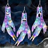 Aitsite Halloween Deko Geist Windsack, 3 Stück Hängende Geister Deko mit LED Lichtern, Outdoor & Indoor Dekoration für Garten, Hof, Terrasse, Halloween Party
