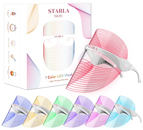 Starla Skin LED Face Mask 7 Colors Light Therapy - Skin Care Device, Red, Blue, Yellow, Green, Purple, Rose Red, and Clear Blue, 18.5(L) x 20.5(W) x 12.5(H) cm