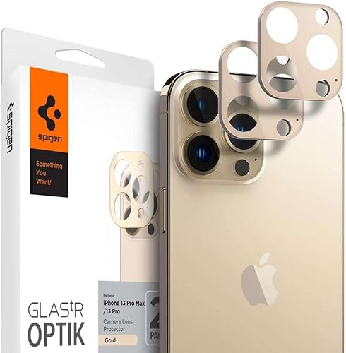 Spigen Protector de pantalla de lente de cámara GlasTR Optik diseñado para iPhone 13 Pro 2021 iPhone 13 Pro Max 2021 color dorado paquete de 2