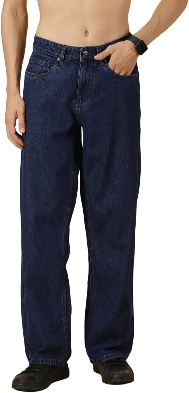 Men's Relaxed Fit Mid Rise Comfort Clean Look Light Fade Cotton Baggy Jeans