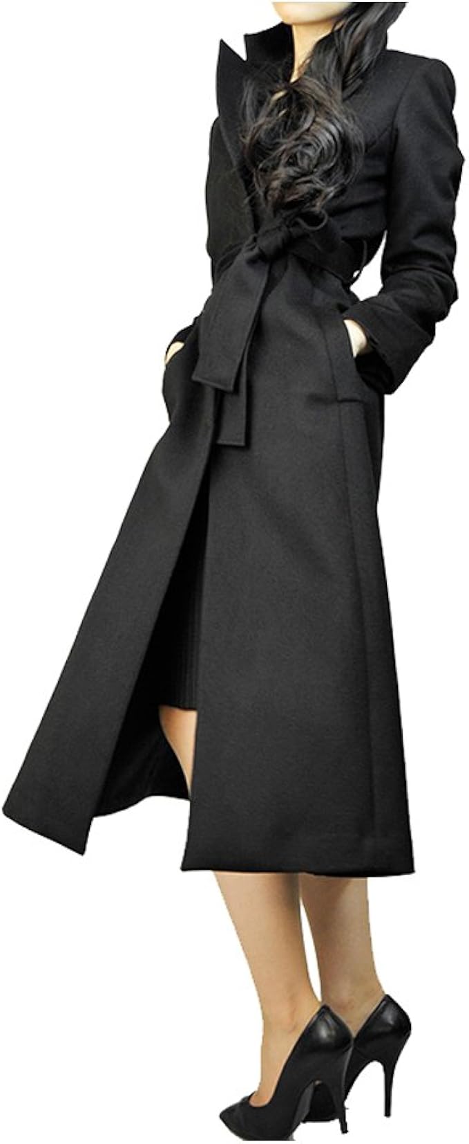 Amazon カシミア100 レディース ロングコート 黒 マキシコート ブラック 女性 厚手 オーダー タイト スリム コート ジャケット 通販