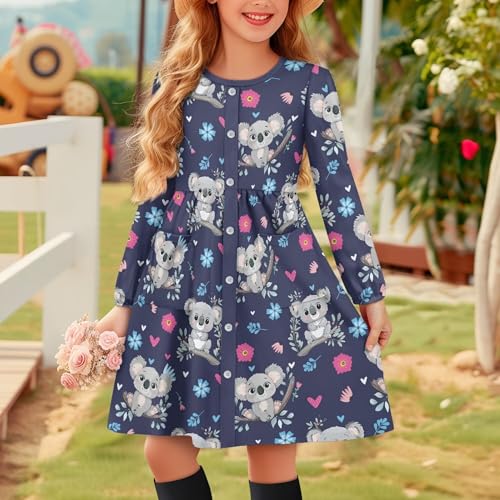 Midi Girls Dress Fall Long Sleeve Button Down A Line Dresses Casual Soft Comfy Party Skater Dress Spring Outfits3