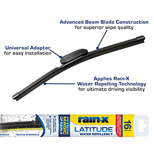 Image of Rain-X 5079274-2 Latitude 2-In-1 Water Repellent Wiper Blades, 16 Inch (Pack Of 2), Automotive Replacement Windshield Wiper Blades With Patented Rain-X Water Repellency Formula