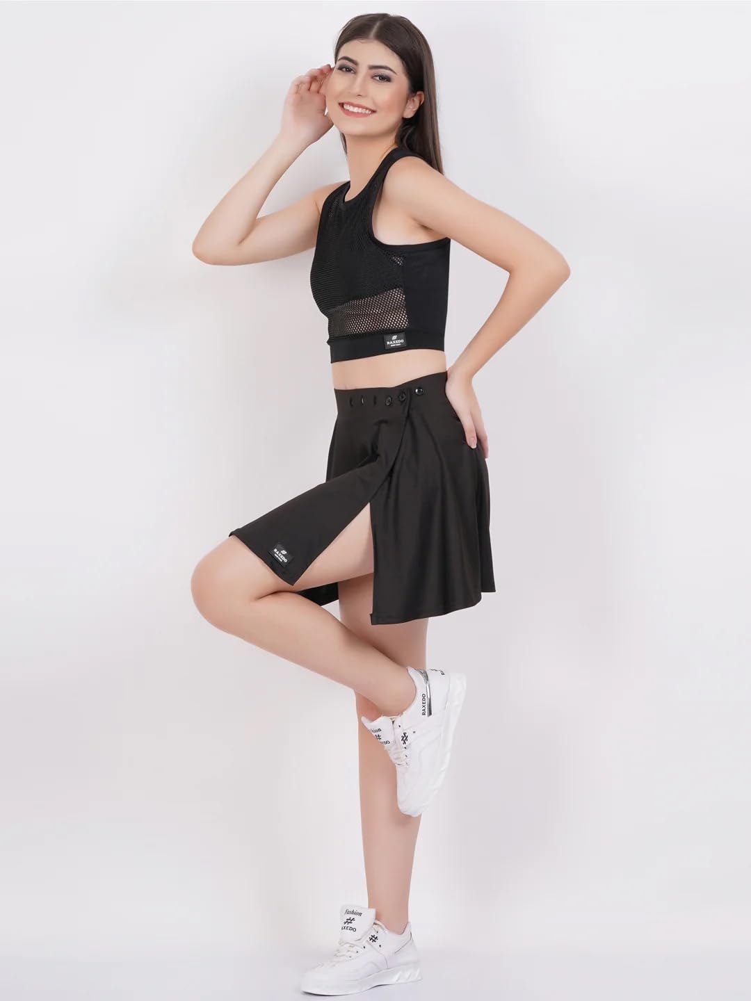 RAXEDO Women's Black Skirt with Tights | Comfortable & Stylish Skirt with Tights | Versatile, Breathable, Sweat-Wicking for Gym, Workout, Yoga, Sports (Large) - Image 4 thumbnail