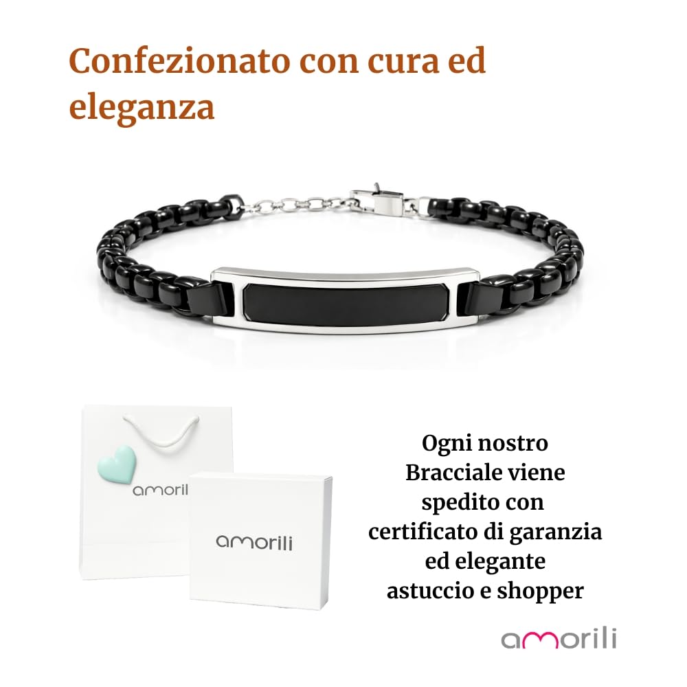 Bracciale Uomo Personalizzabile con Incisione in Acciaio Inox Classico e Nero – Gioiello Maschile Personalizzato con Frasi e Date – Idea Regalo Uomo bcc3174