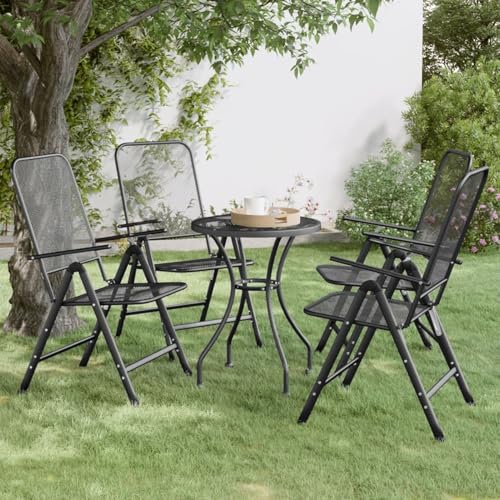 Xichuzi Silla jardín Plegable 4 uds, Sillas Terraza, Sillas Terraza Exterior, Sillas Exterior, Butaca De Exterior, Silla Playa, Antracita Malla metálica ampliada