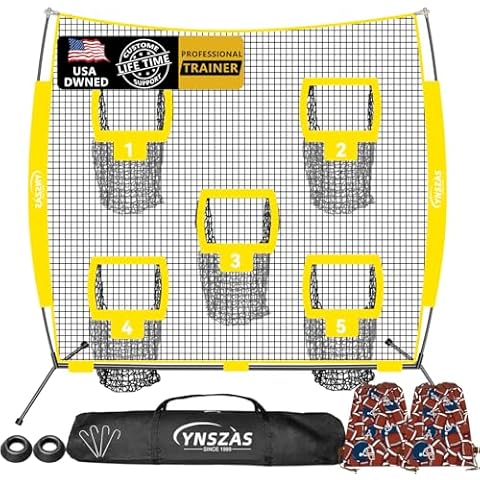 YNSZAS 𝑵𝑬𝑾 Football Throwing Target Net, 7x7 FT, Portable Football Training Equipment Accessories, Upgraded Weather Resistance Quarterback Practice Toss Thrower Trainer Gear Launcher (7 x 7 FT) Cover