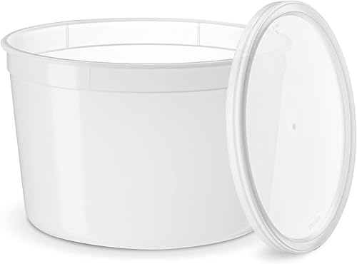 Miniatura 2 de GUSTO 12 juegos  64 oz. contenedores desechables de plástico para almacenamiento de alimentos con tapas, cubo de helado y cubo de sopa, paquete