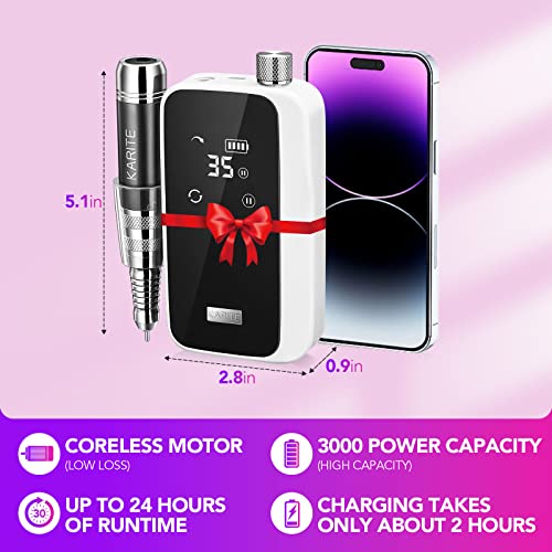Karite Professional Nail Drill Machine For Acrylic Nails, 35000 Rpm Electric Nail File With 13 Bits, 30 Sanding Bands – Usb Rechargeable, Portable Electronic Nail Filer For Home Salon Manicure Tools #TOP7