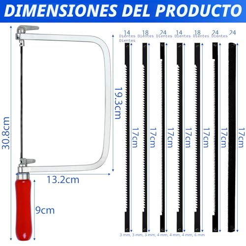 Miniatura 4 de Sierra De Marquetería Con 7 Hojas 14 18 24 Dientes Y Arco Para Metal Y Madera Giratorio 360 Grados Segueta Para Marquetería Arco Sierra Para Calar Sierra Proyectos Educativos Cortes Precisos